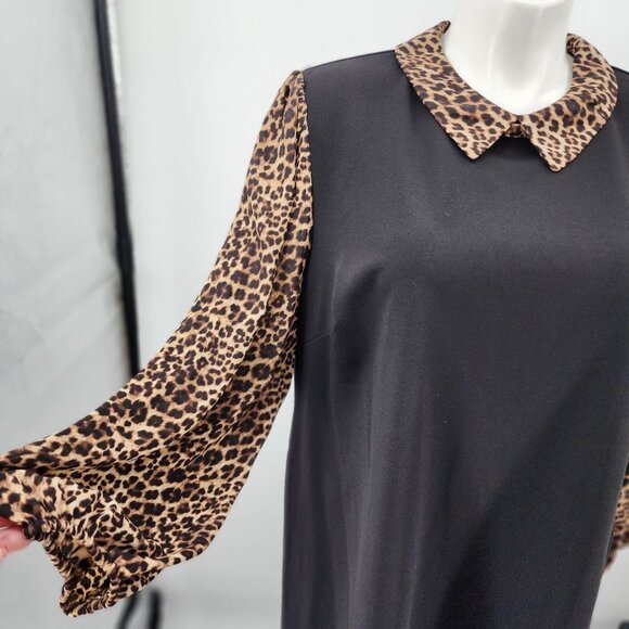 Tommy Hilfiger Womens Plus 22W Black Dress Leopard Print Collar Sheer Sleeve - Picture 4 of 12